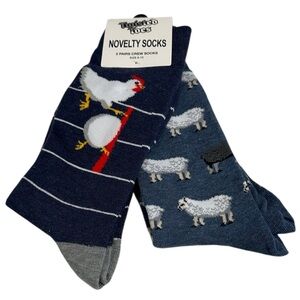 Twisted Toes Crew Socks Mens 8-13 NEW 2 Pair Rooster Sheep Novelty Socks